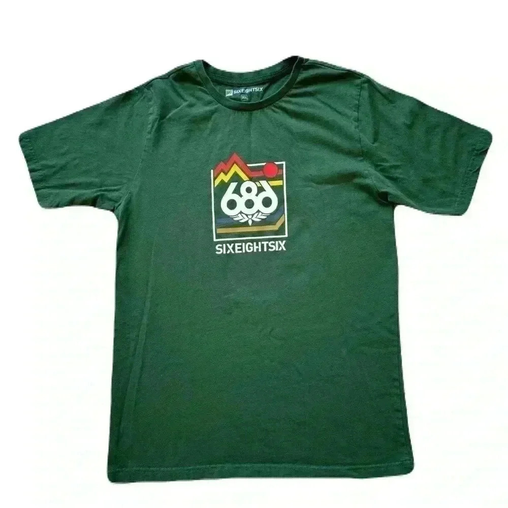 Unisex 686 Size Extra Small Graphic Tee Short Sleeve Tshirt Green Logo Cotton